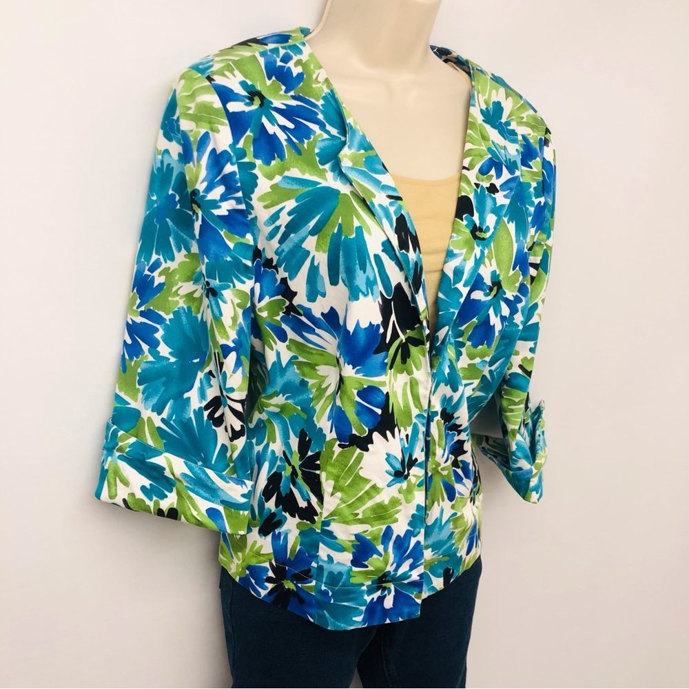 Chaus Blue Green White Floral Jacket - Picture 2 of 16